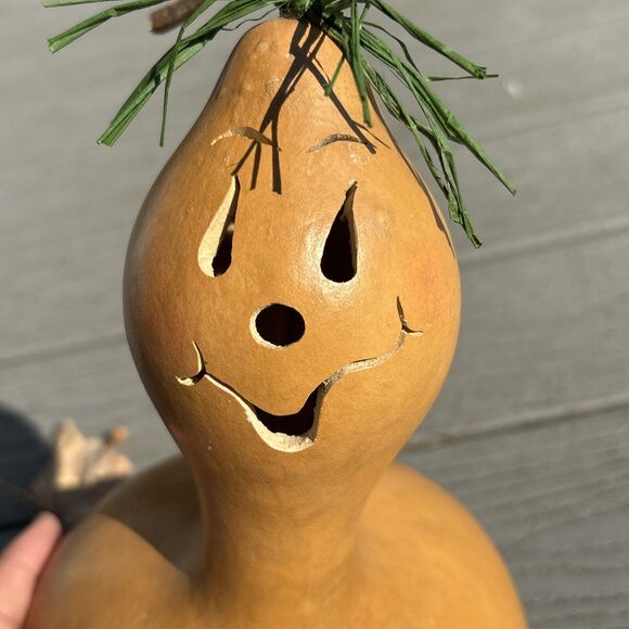 Halloween Gourd Hand Carved Ghost Jack-o-Latern Light - Picture 6 of 16